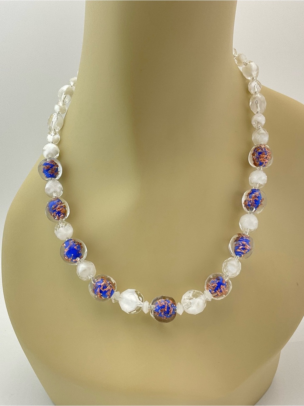 Venetian Murano & Vintage West Germany Glass Bead Necklace;  19 1/3" long